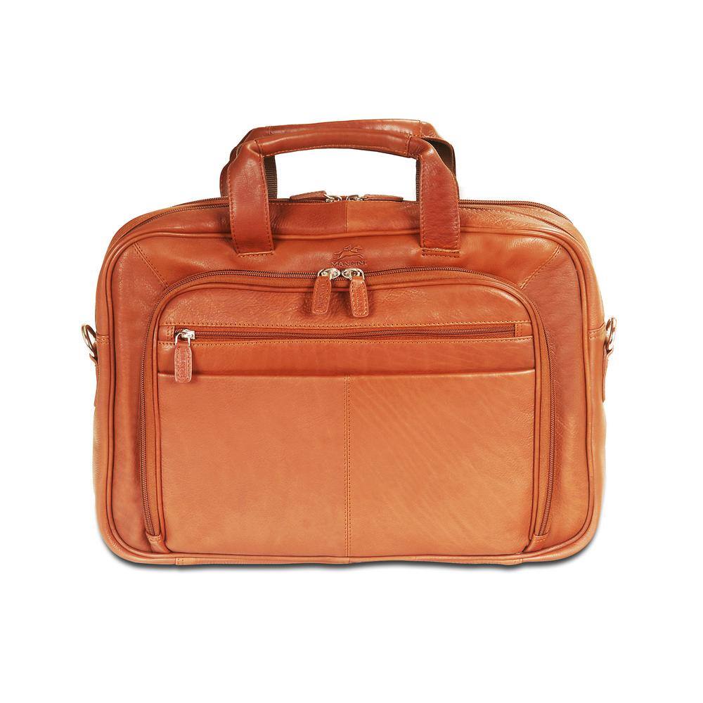 MANCINI Colombian Collection Cognac Leather Zippered Double Compartment ...