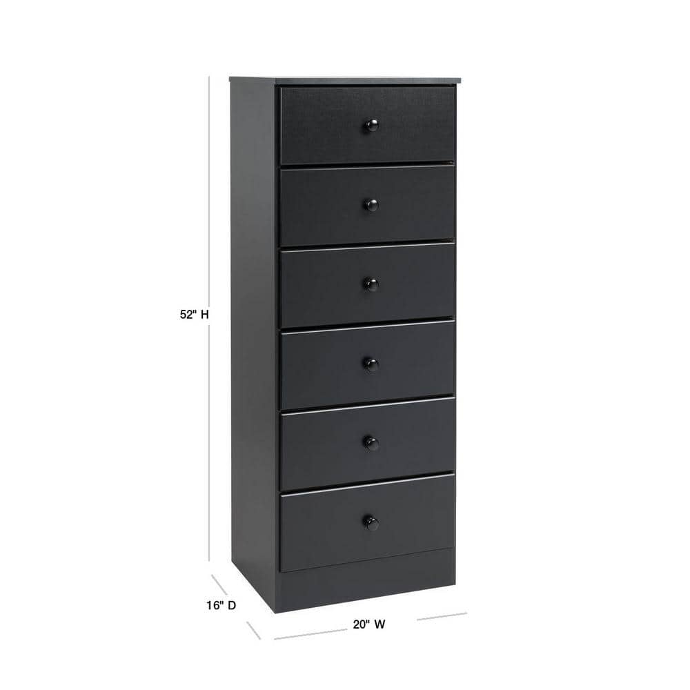 Sleek Deep Black Tall Dresser with Crystal Knobs and Spacious Drawers