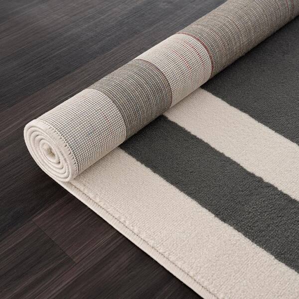 CAMILSON Dark Grey/Cream 3 ft. x 5 ft. Bordered Area Rug