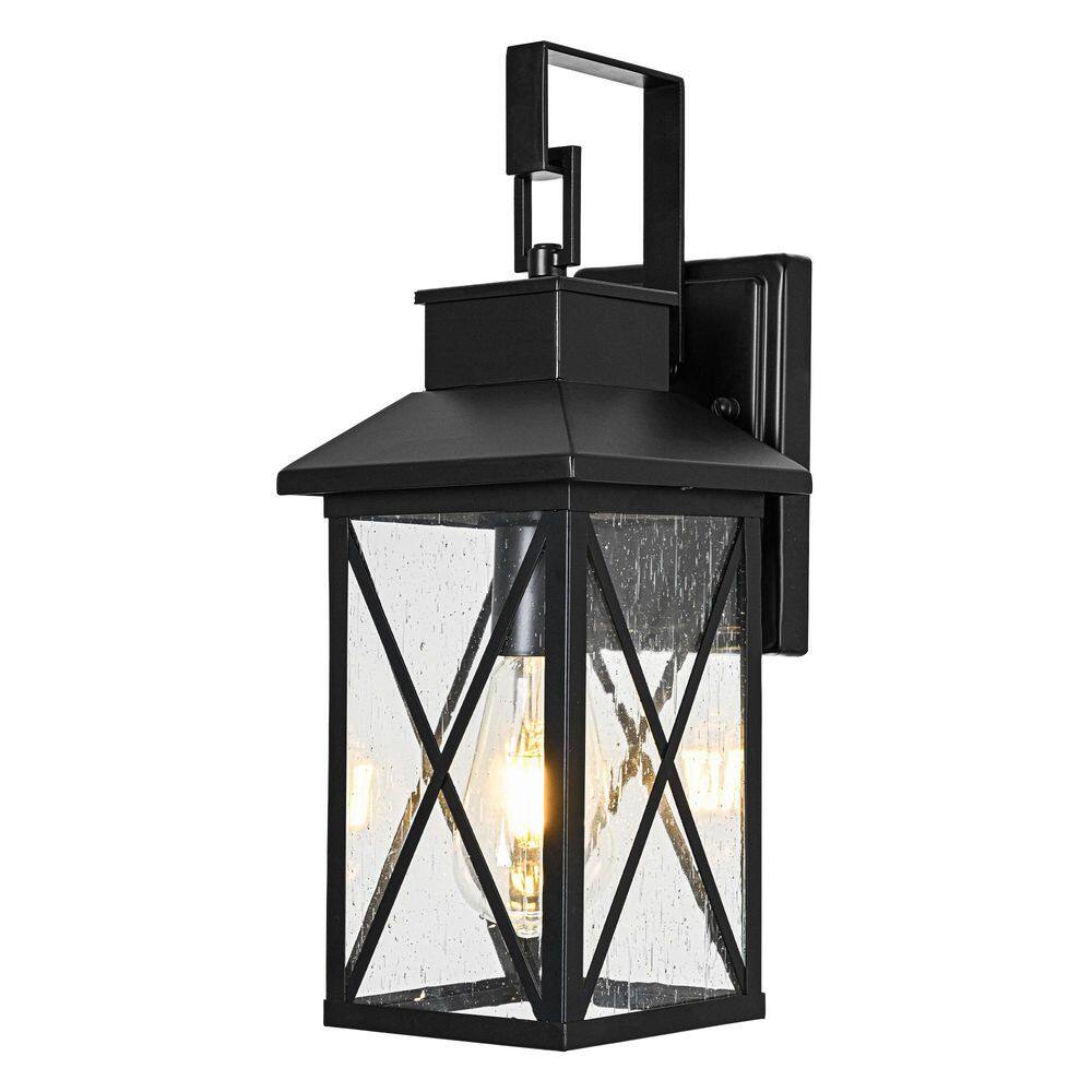 15 in. 1-Light Matte Black Hardwired Outdoor Wall Light Lantern Porch Sconce with Clear Seeded Glass, No Bulbs Included price history on PriceWatchPro