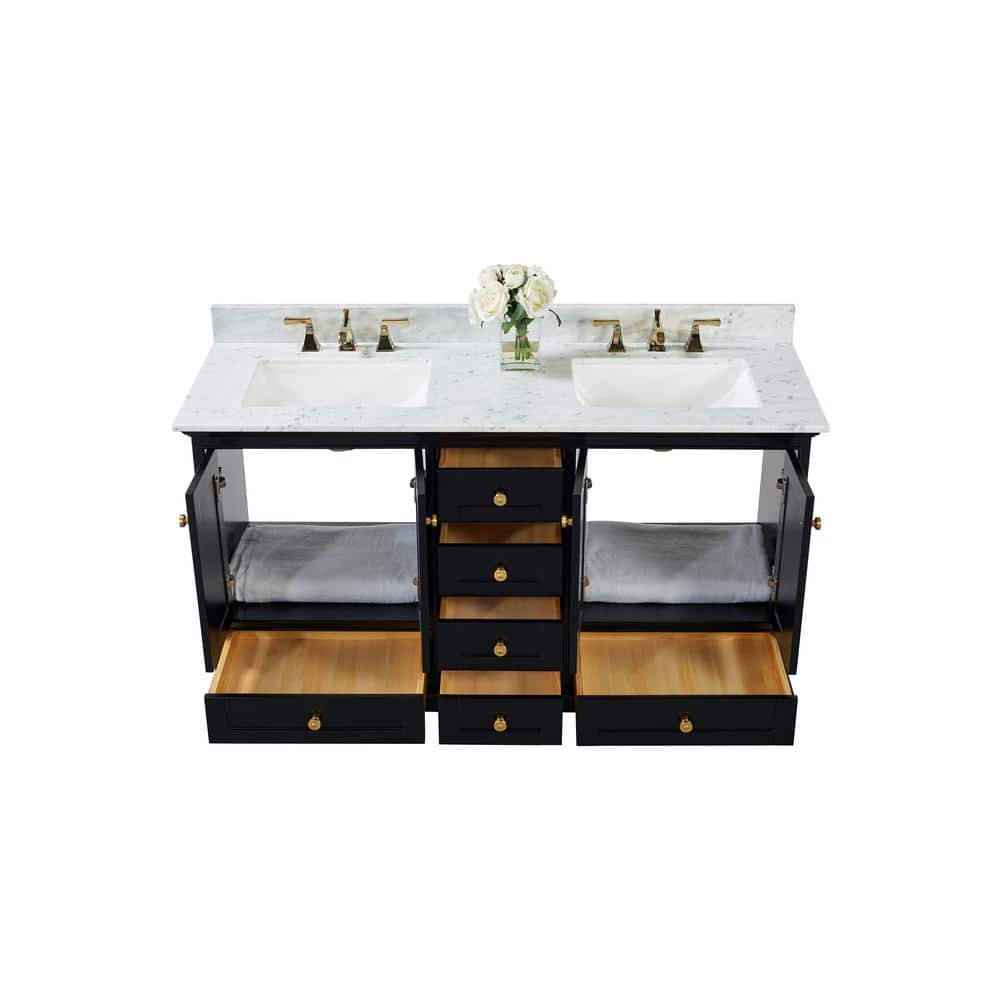 Audrey 60'' Black Onyx Double Bathroom Vanity with Marble Top