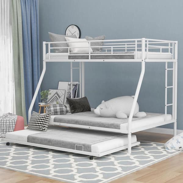 Nestfair White Twin Over Full Size Bunk Bed with 2-Side Ladders and ...