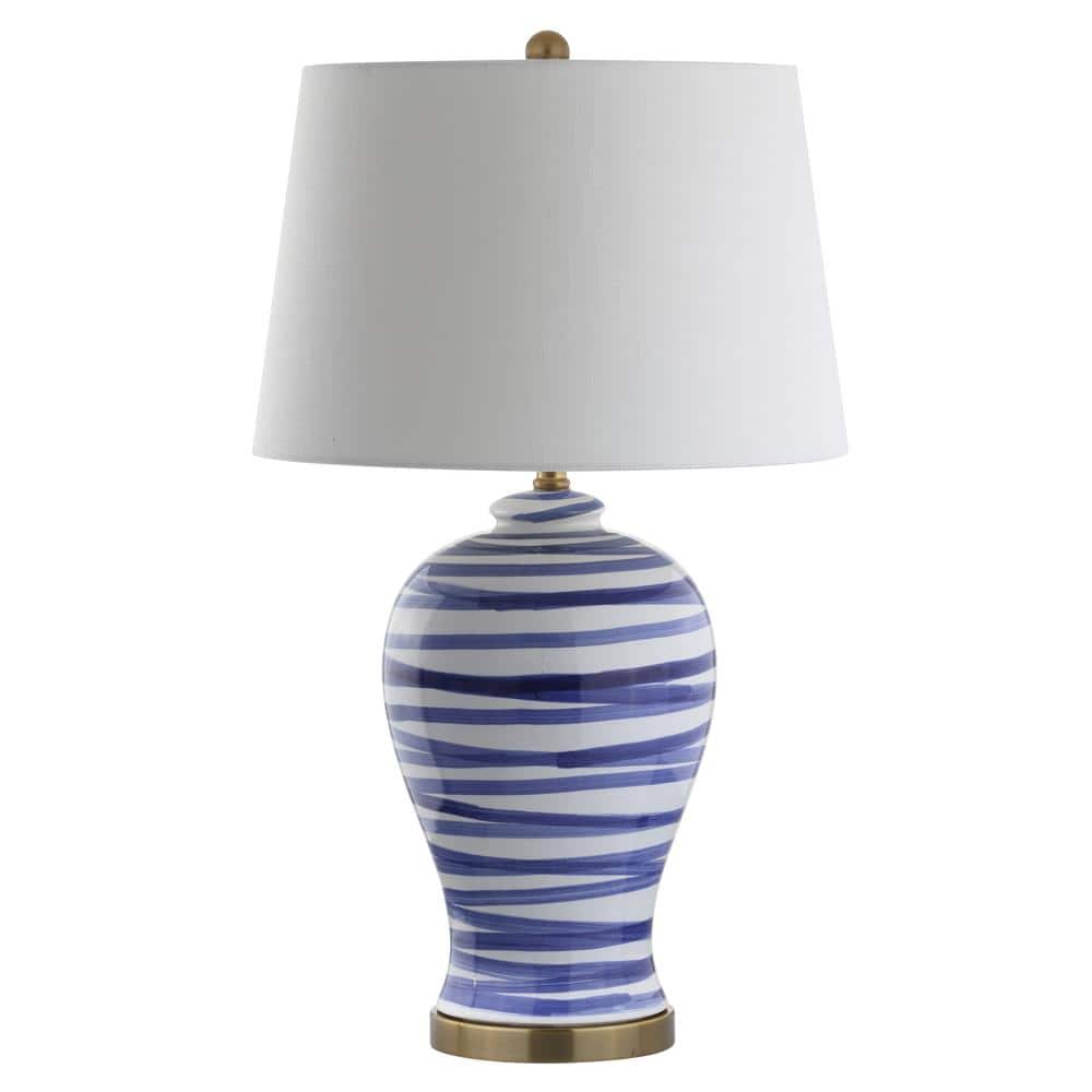 Joelle 29" Blue and White Ceramic Table Lamp with Cotton Shade