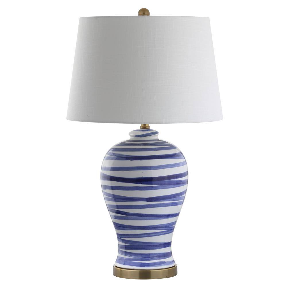 Joelle 29" Blue and White Ceramic Table Lamp with Cotton Shade