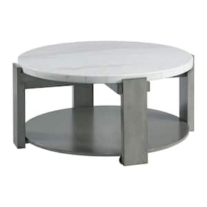 Rysa 38 in. Grey Round Marble Coffee Table