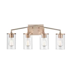 Beverlly 27.9 in. 4-Light Modern Gold Vanity Light with Clear Beveled Glass