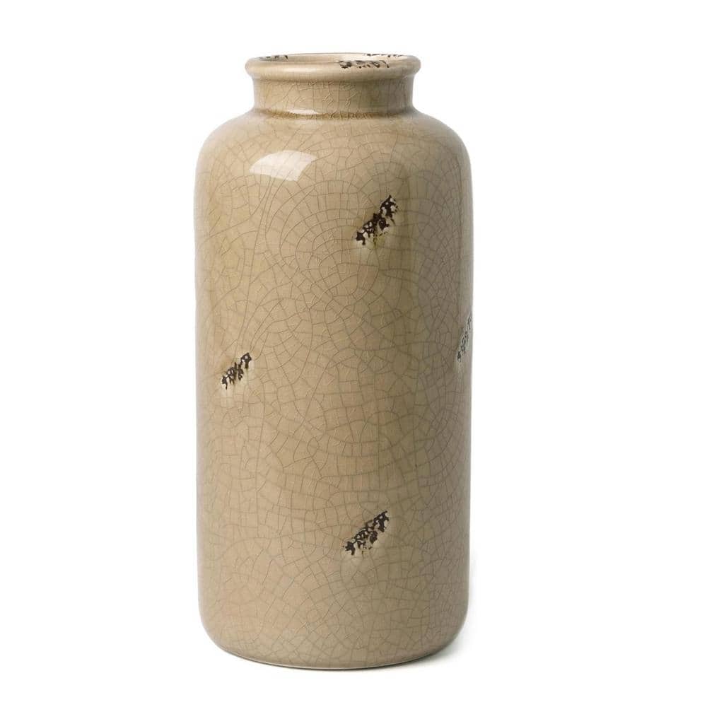 Ceramic Vase for Flower, 10 in. Decorative Rustic Beige Vases for Pampas Gr