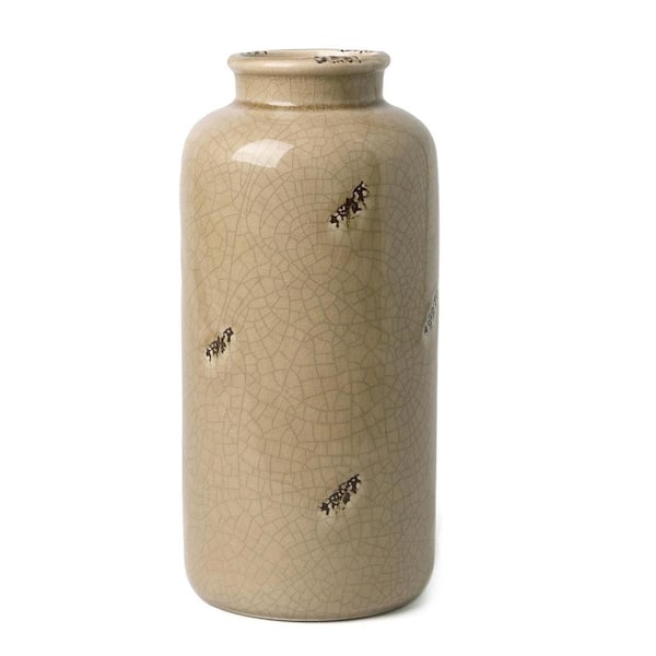 Unbranded Ceramic Vase for Flower, 10 in. Decorative Rustic Beige Vases for Pampas Grass, Farmhouse Vases for Table