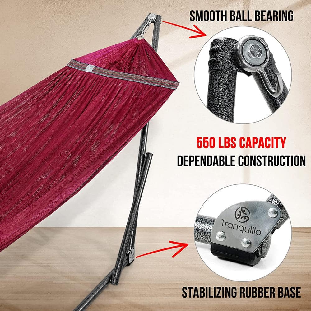 Deep Berry Powder-Coated Steel Double Hammock with Stand