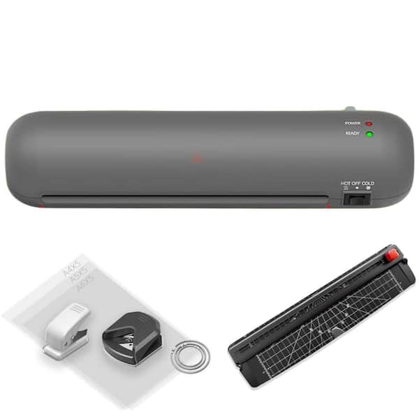 Ahfiwaso 9 in. Thermal Laminator Machine Hot Cold Modes ABS Jam-Release Quick Warm-Up Photo Kit Silver Gray