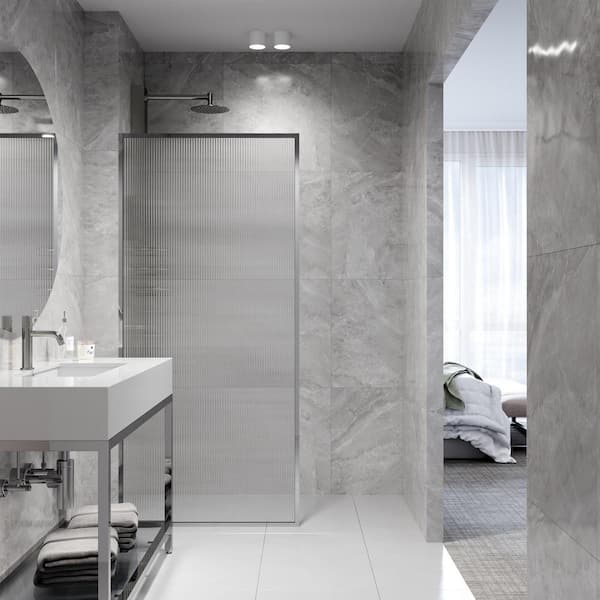 クロックワイズ.   34 VIGO Meridian 34 in. W x 74 in. H Framed Fixed Shower Screen