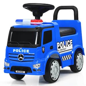 Kids Ride On Police Car 2-in-1 Toddler Push Car with Storage Space Indoor & Outdoor Use Blue