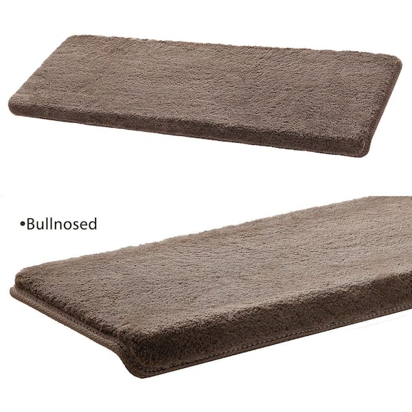 Brown 9.5 in. x 30 in. x 1.2 in. Plush Bullnose Indoor Stair Tread Cover Carpet Self Adhensive Mat (Set of 12)