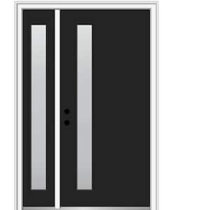 51 in. x 81.75 in. Viola Frosted Glass Right-Hand Inswing 1-Lite Midcentury Painted Steel Prehung Front Door w/ Sidelite