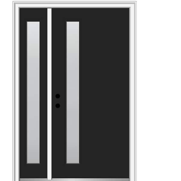 MMI DOOR 53 in. x 81.75 in. Viola Frosted Glass Right-Hand Inswing 1-Lite Midcentury Painted Steel Prehung Front Door w/ Sidelite