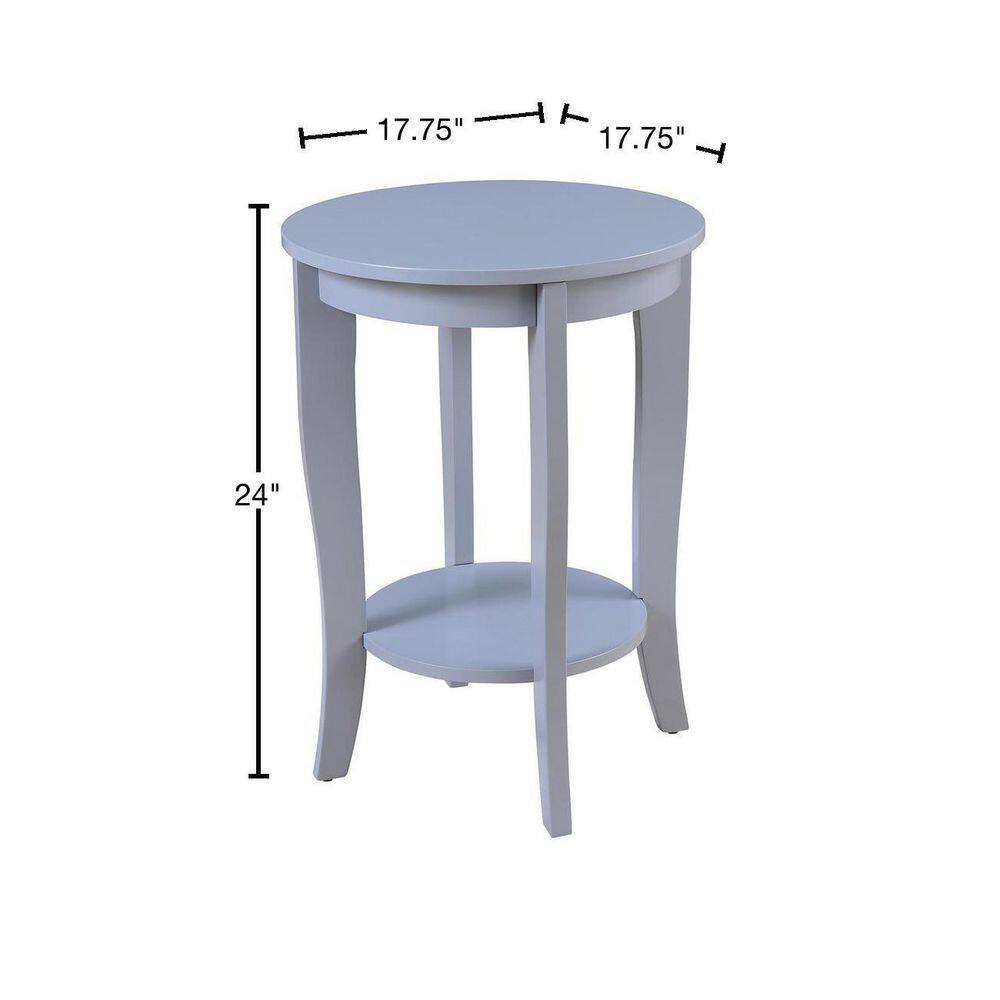Gray Round Wood End Table with Shelf