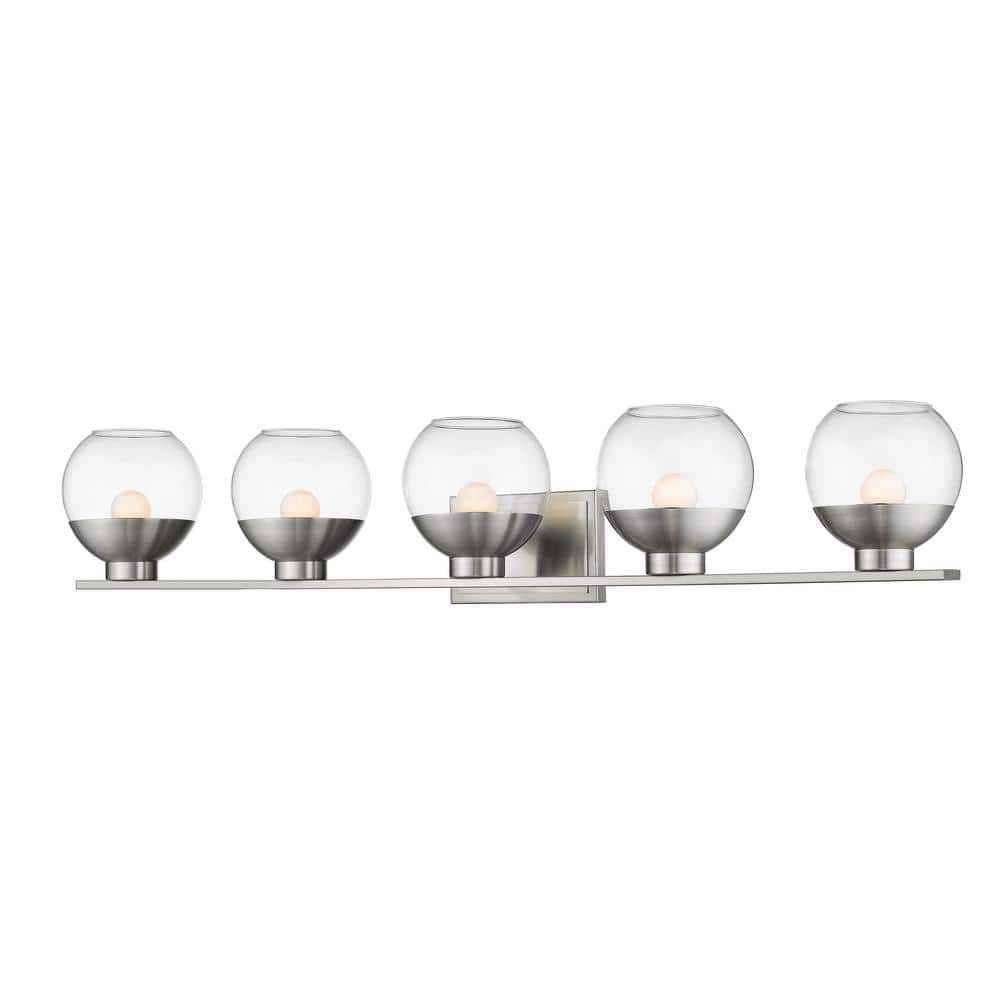 Osono 41.1 in. 5-Light Brushed Nickel Integrated LED Shaded Vanity Light wi