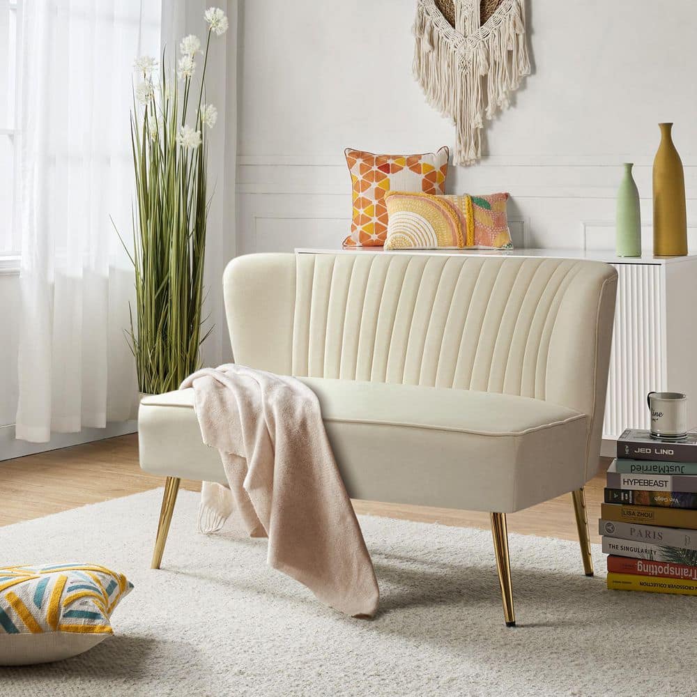 JAYDEN CREATION Carmita 47 in. Tan Tufted Velvet 2-Seat Loveseat