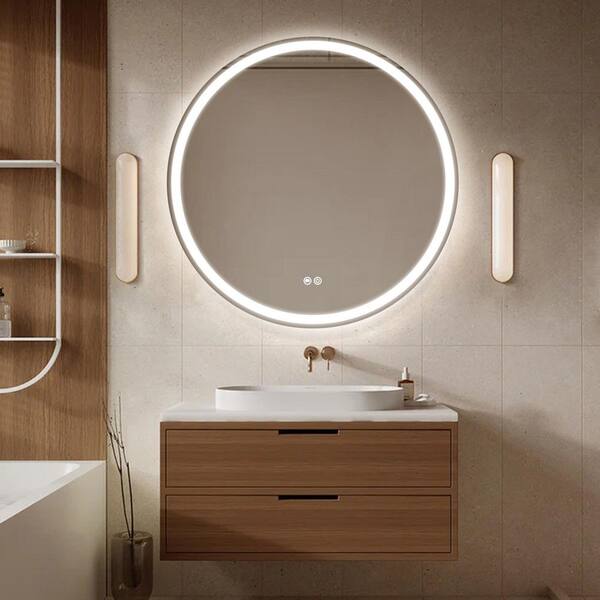 LuxHomez 36 in. W x 36 in. H Round Frameless LED Dimmable Anti-Fog Bathroom Vanity Mirror Wall Mirror