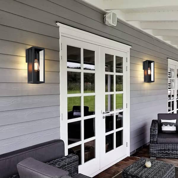 Cali 1-Light 13 in.Outdoor Wall Lantern with Matte Black Finish and Clear glass shade (2-pack)