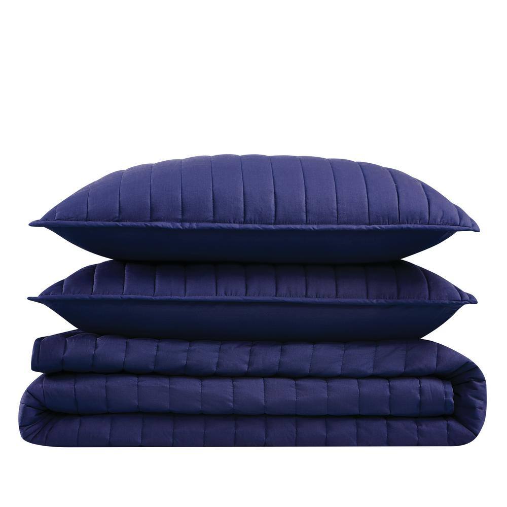 Navy Cotton King Reversible Quilt Set