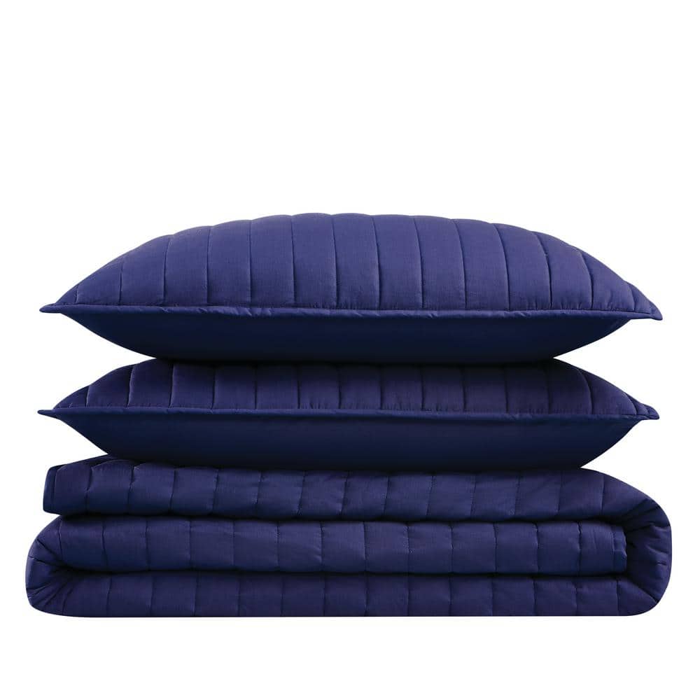 Navy Cotton Twin Quilt Set with Standard Sham