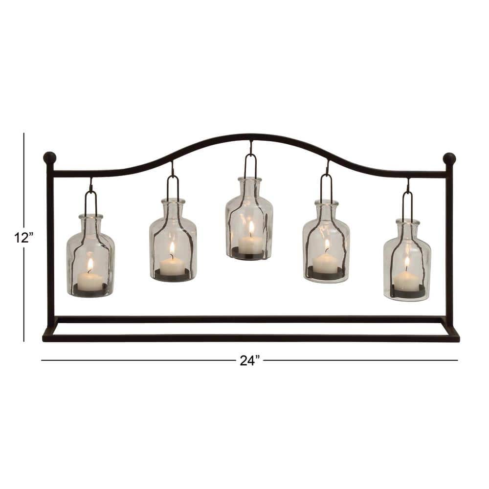 Black Metal Hanging Bottle Candle Lantern with Glass Holders