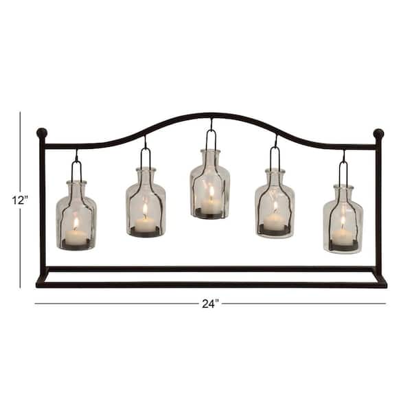 12 in. H Black Metal Hanging Bottle Decorative Candle Lantern