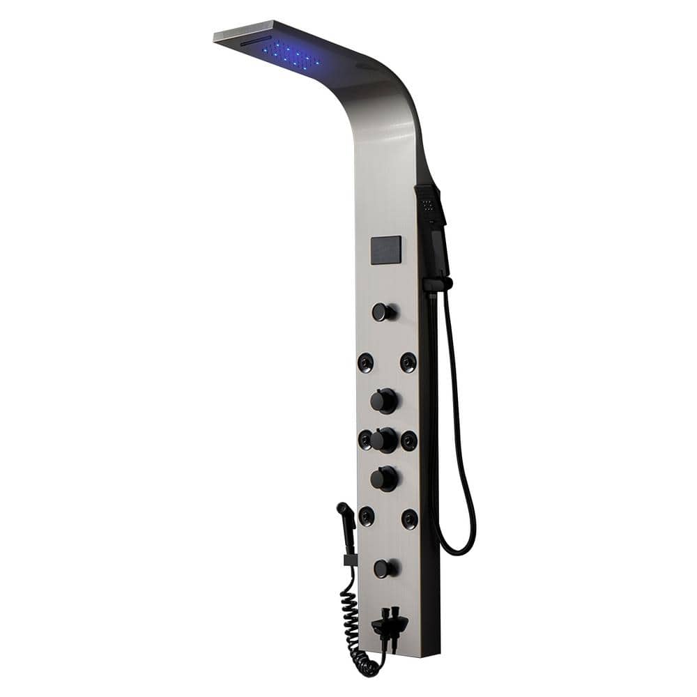 Black Nickel 8-Jet Rainfall Shower Panel System with LED Light