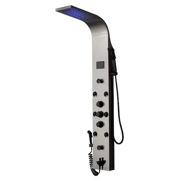 BWE 8-Jet Rainfall Shower Panel System with Rainfall Waterfall Shower Head and Shower Wand in Black Nickel