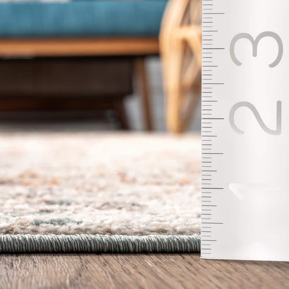 Beige Floral Synthetic Easy Care Area Rug, 6' 7" x 9'