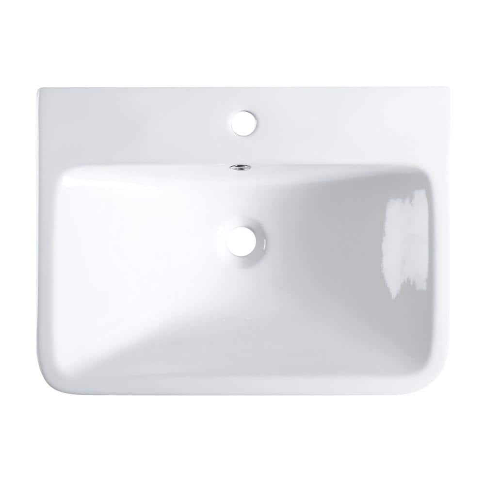 White Ceramic Rectangular Drop-In Bathroom Sink with Overflow