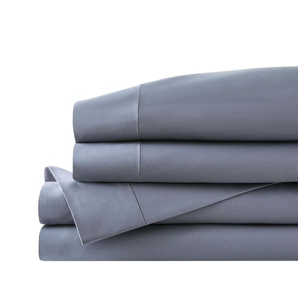Home Decorators Collection 600 Thread Count Supima Cotton Sateen Steel Blue 4-Piece Full Sheet Set