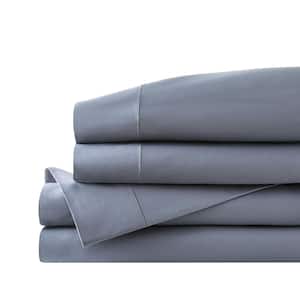 600 Thread Count Supima Cotton Sateen Steel Blue 4-Piece Queen Sheet Set