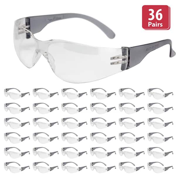 BISON LIFE Crystal Clear Lens Color Temple Safety glasses, Black (36-Pairs)