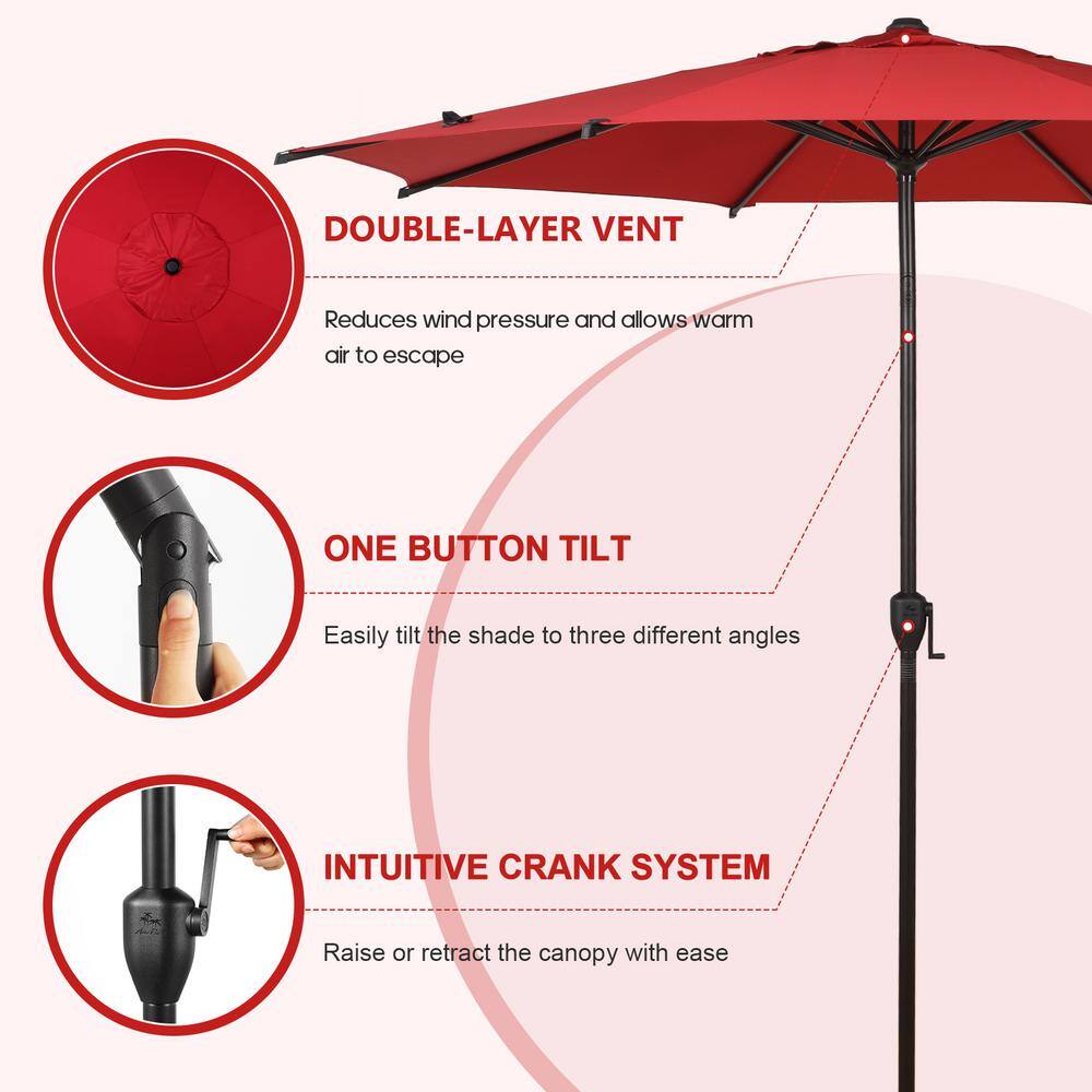 Lyon 9ft Red Steel Market Patio Umbrella with Crank Tilt