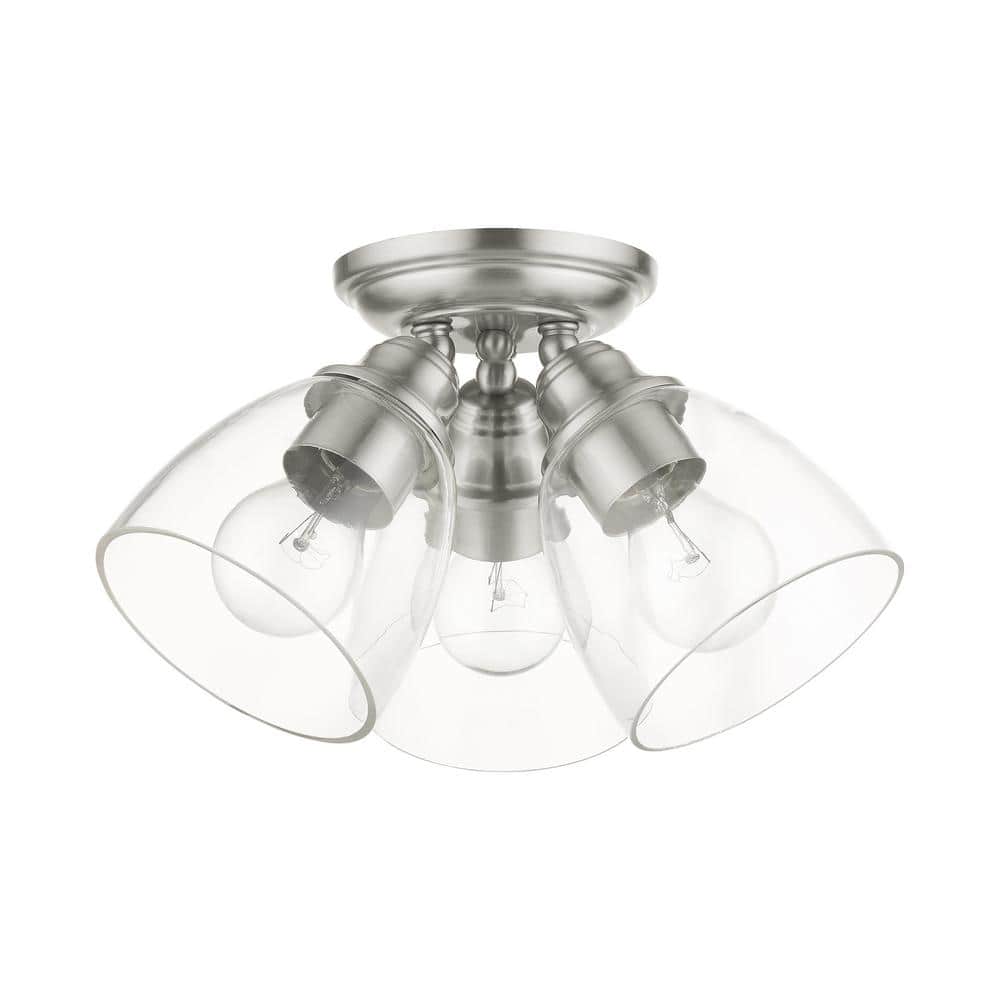 Montgomery Brushed Nickel 3-Light Flush Mount with Clear Glass