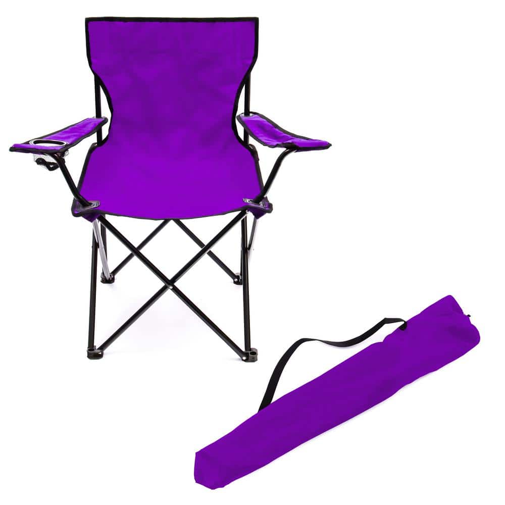 Purple Folding Steel and Polyester Camping Chair with Arms