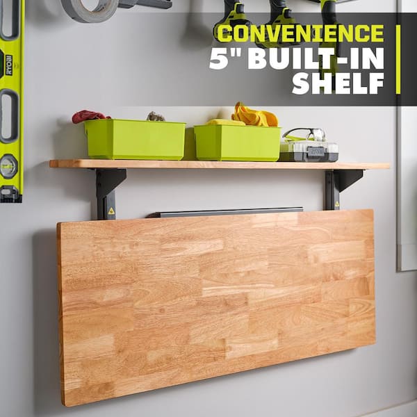 RYOBI Wall Mounted Stow Away Worktable with USB Lithium Clamp Fan