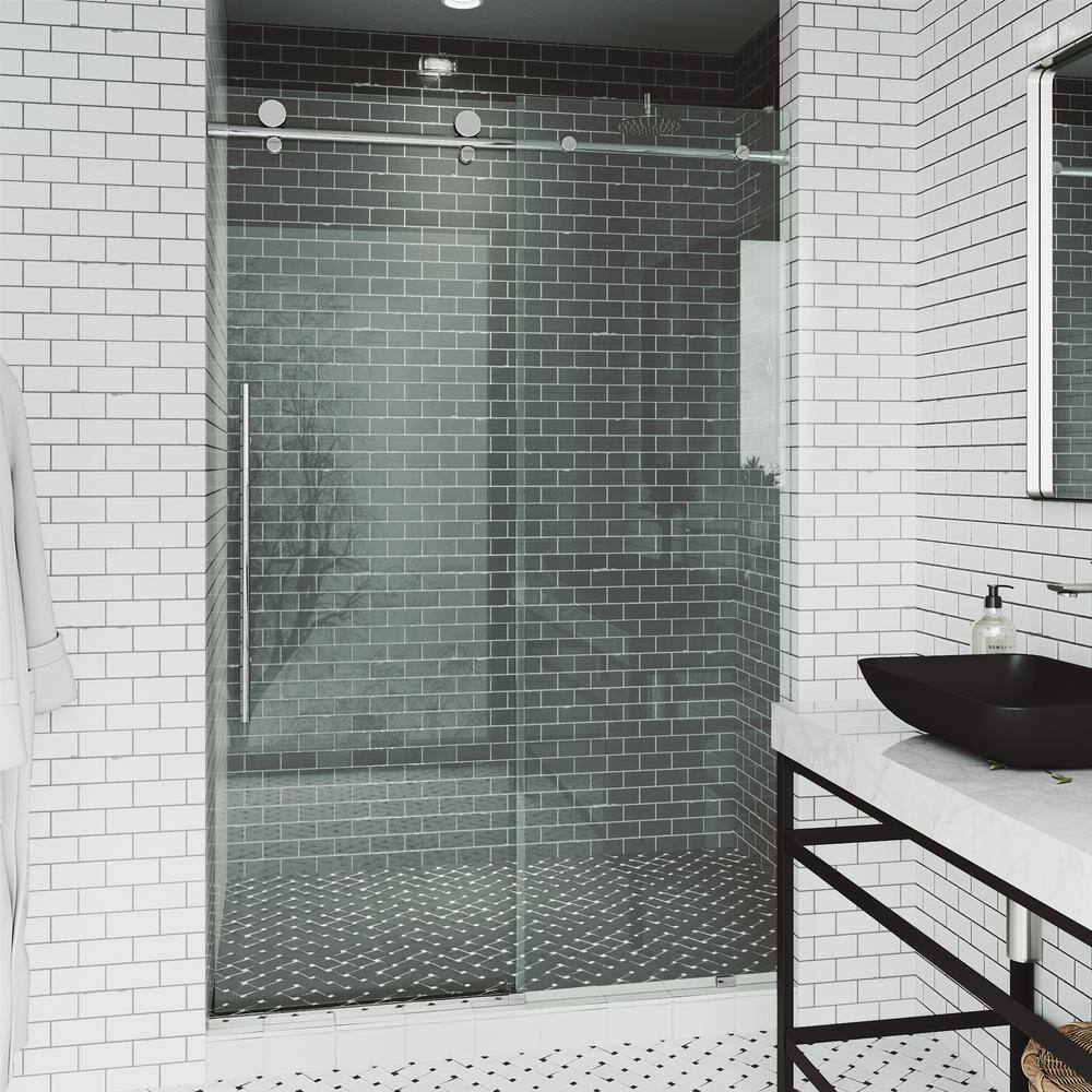 Elan E-Class Frameless Chrome Sliding Shower Door with Clear Glass