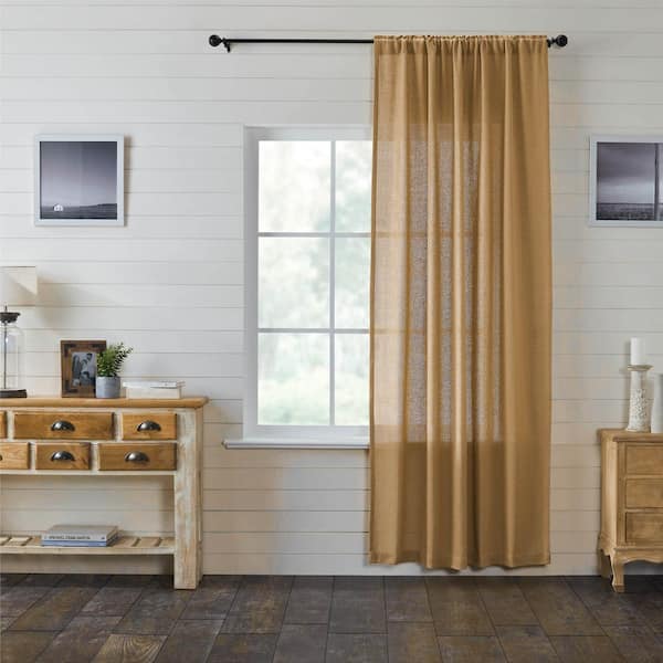 VHC BRANDS Burlap Natural Tan Cotton 50 in. W x 96 in. L Light Filtering Curtain (Single Panel)