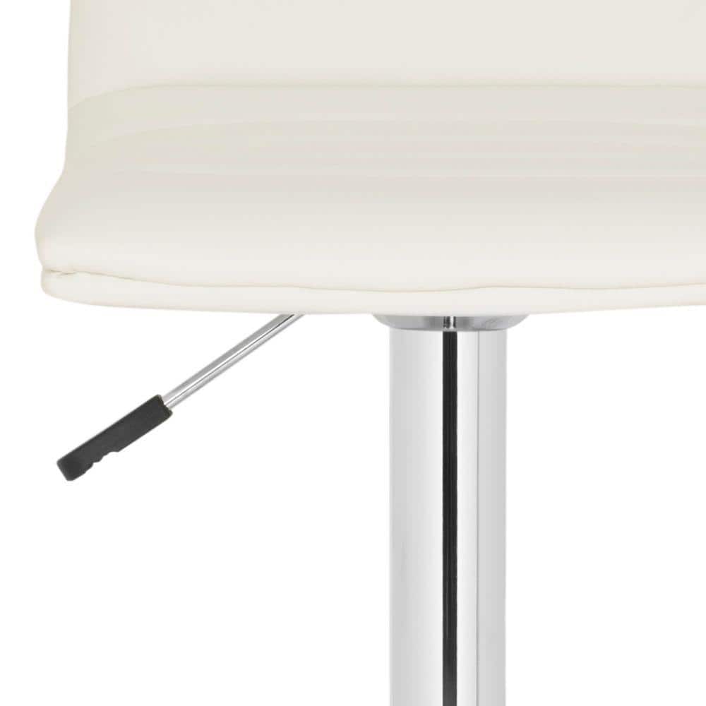 Transitional Swivel Adjustable Bar Stool in Chrome & White Leather