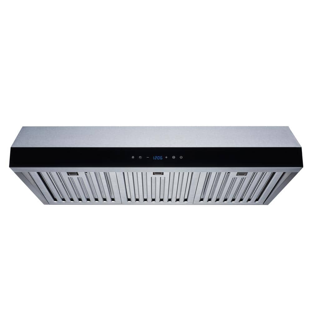 Winflo 30 in. 466 CFM Convertible Under Cabinet Range Hood in Stainless Steel with Baffle Filters and Touch Control, Silver