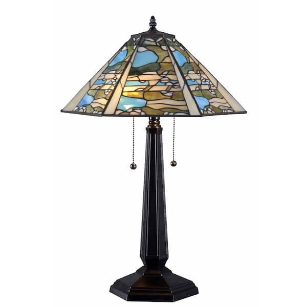 Kenroy Home 24 in. H Ocean Multi-Colored Stained Glass Shade Table Lamp with Black Base Wash