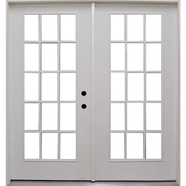 Steves & Sons Element 72 in. x 80 in. Primed LH Inswing Steel Full Lite Clear Tempered Glass Prehung Double Patio Door with Brickmold