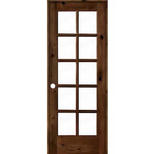 30 in. x 80 in. Knotty Alder Right-Handed 10-Lite Clear Glass Provincial Stain Wood Single Prehung Interior Door