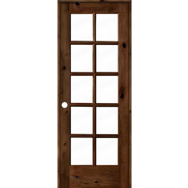Krosswood Doors 32 in. x 80 in. Knotty Alder Right-Handed 10-Lite Clear Glass Provincial Stain Wood Single Prehung Interior Door