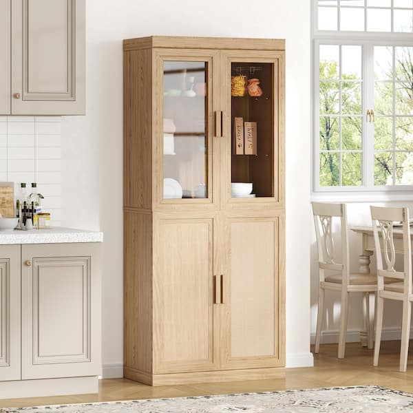 Dovelina 6-Shelf Commercial Natural Wood 31 in. W Buffets Sideboards Food Display Cabinet with Tempered Glass Windows