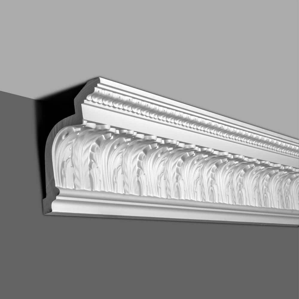 Primed White Polyurethane Crown Moulding Sample with Leaf Design