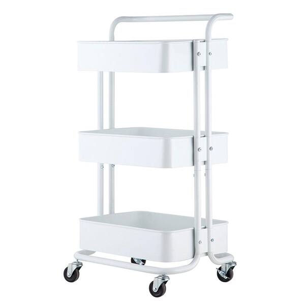 Winado Kitchen Steel Storage 4-Wheeled Utility Cart in White ...